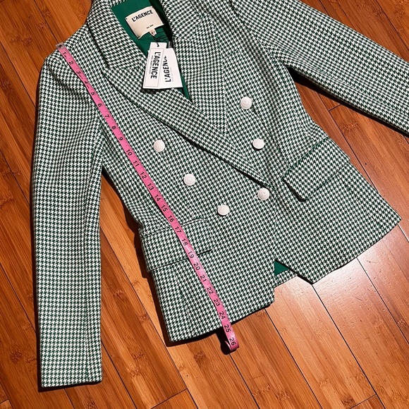 NWT L'AGENCE Kenzie Double-Breasted Blazer Checked Green Grass Size 2 - Picture 12 of 16